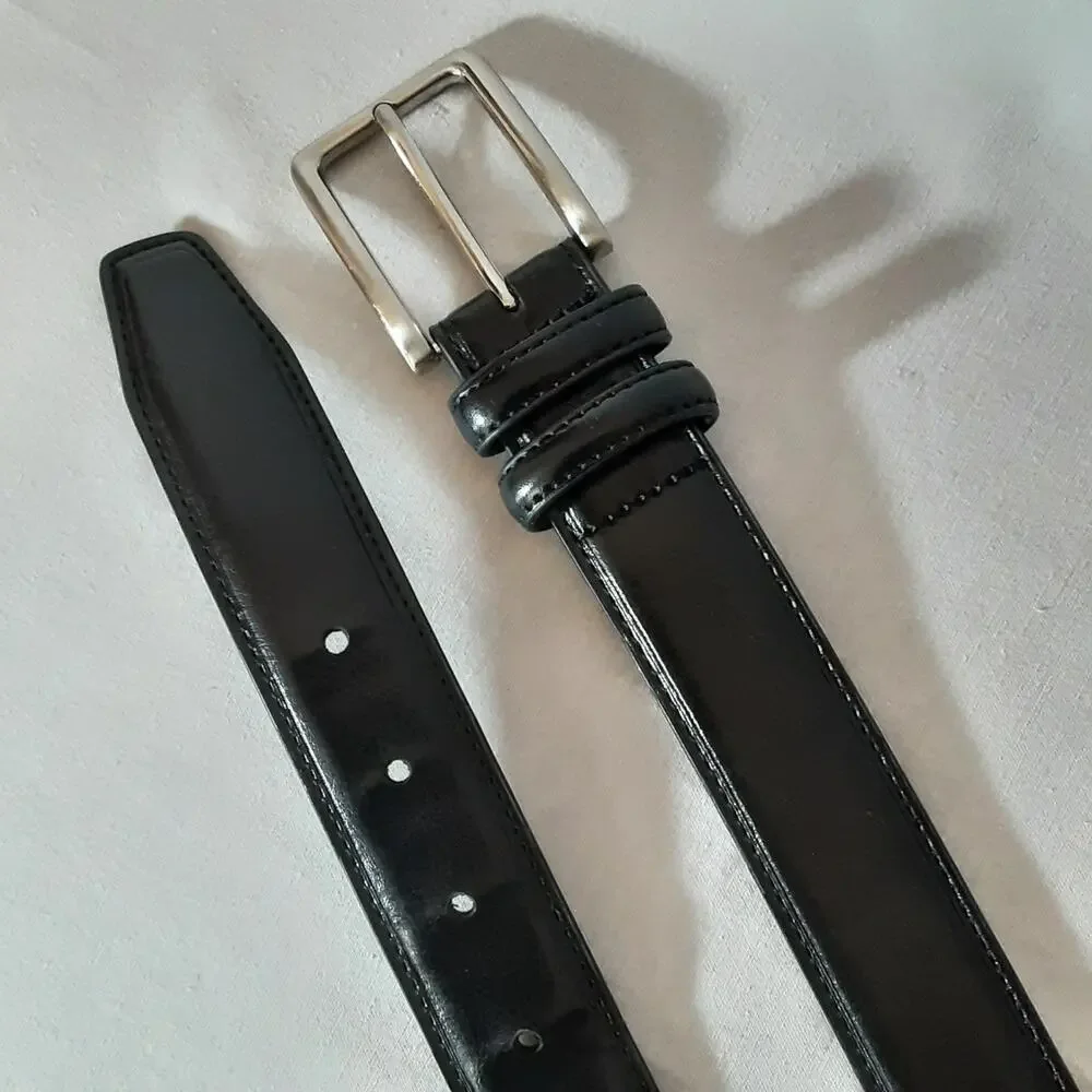 💎Mens Basic Black Mixed Leather & Synthetic Belt 46/48 Waist Double Loops